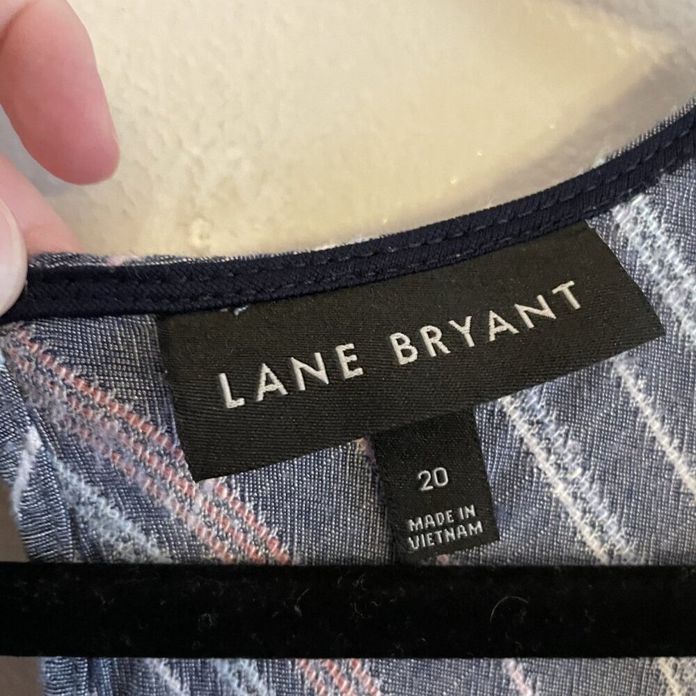 Lane Bryant Women 20 Blue Striped Belted Scoop Neck Sleeveless Maxi Dress - Picture 8 of 12